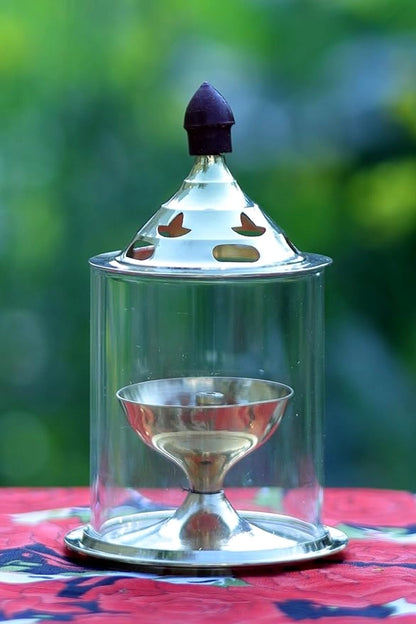Brass and Glass Akhand Deep Diya with Cover for Puja | Deepam Jyot Diya Oil Lamp